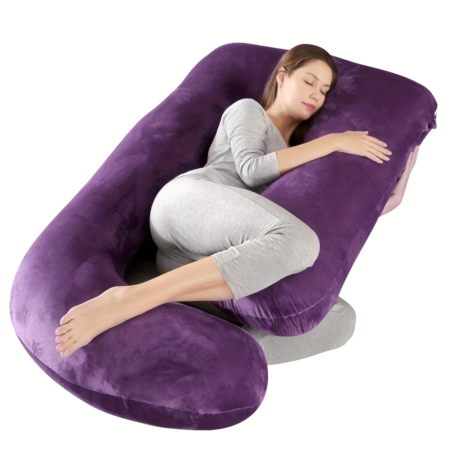 43-Inch Cooling J-Shaped Pregnancy Pillow - Washable Cooling Velvet Cover