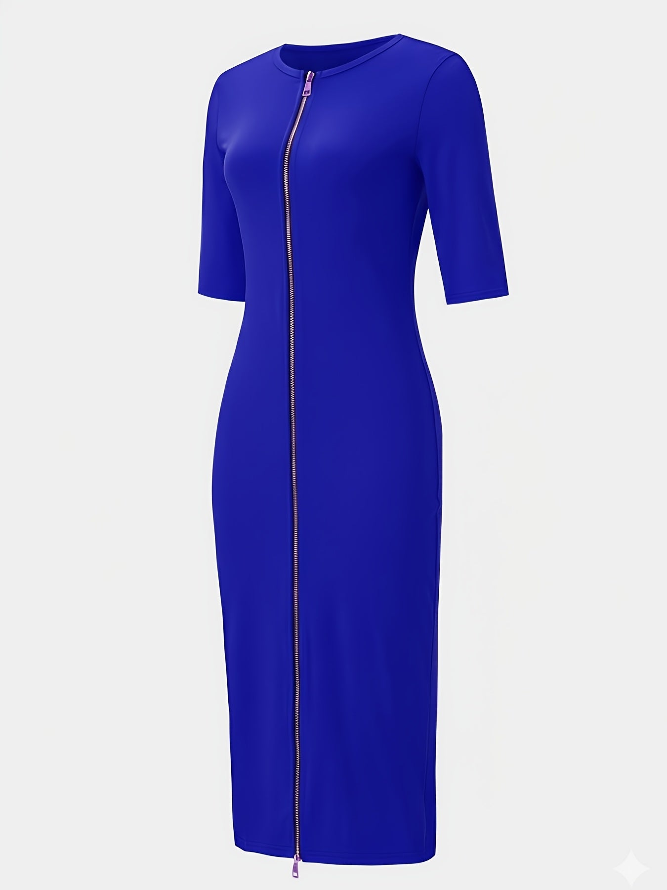 Elegant and Simple, Slim-fit Cut, Zipper Design, Boat Neckline, Mid-length Short-sleeve Dress, Cardigan Dress, Suitable for Fashionable Women, Short-sleeve Dress for Spring, Summer, and Autumn