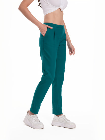 Women Slim Ankle Trousers High Waist Elastic Waistband Office to Casual