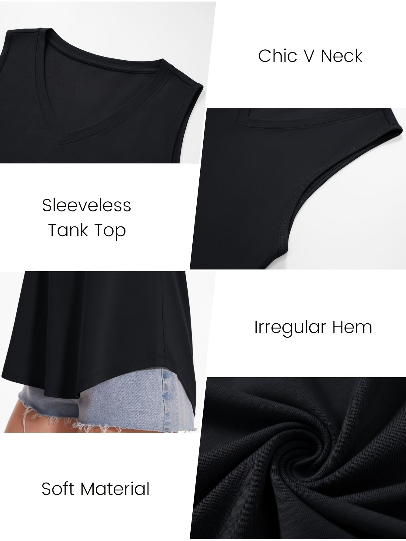 2pcs Set Women'S V-neck Tank Tops | Casual Sleeveless Vest, Solid Color, Flared Hem, Asymmetrical Details, Regular Fit for Daily Wear and Work