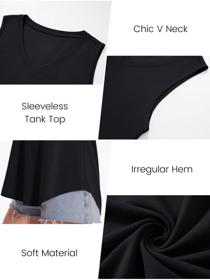 2pcs Set Women'S V-neck Tank Tops | Casual Sleeveless Vest, Solid Color, Flared Hem, Asymmetrical Details, Regular Fit for Daily Wear and Work