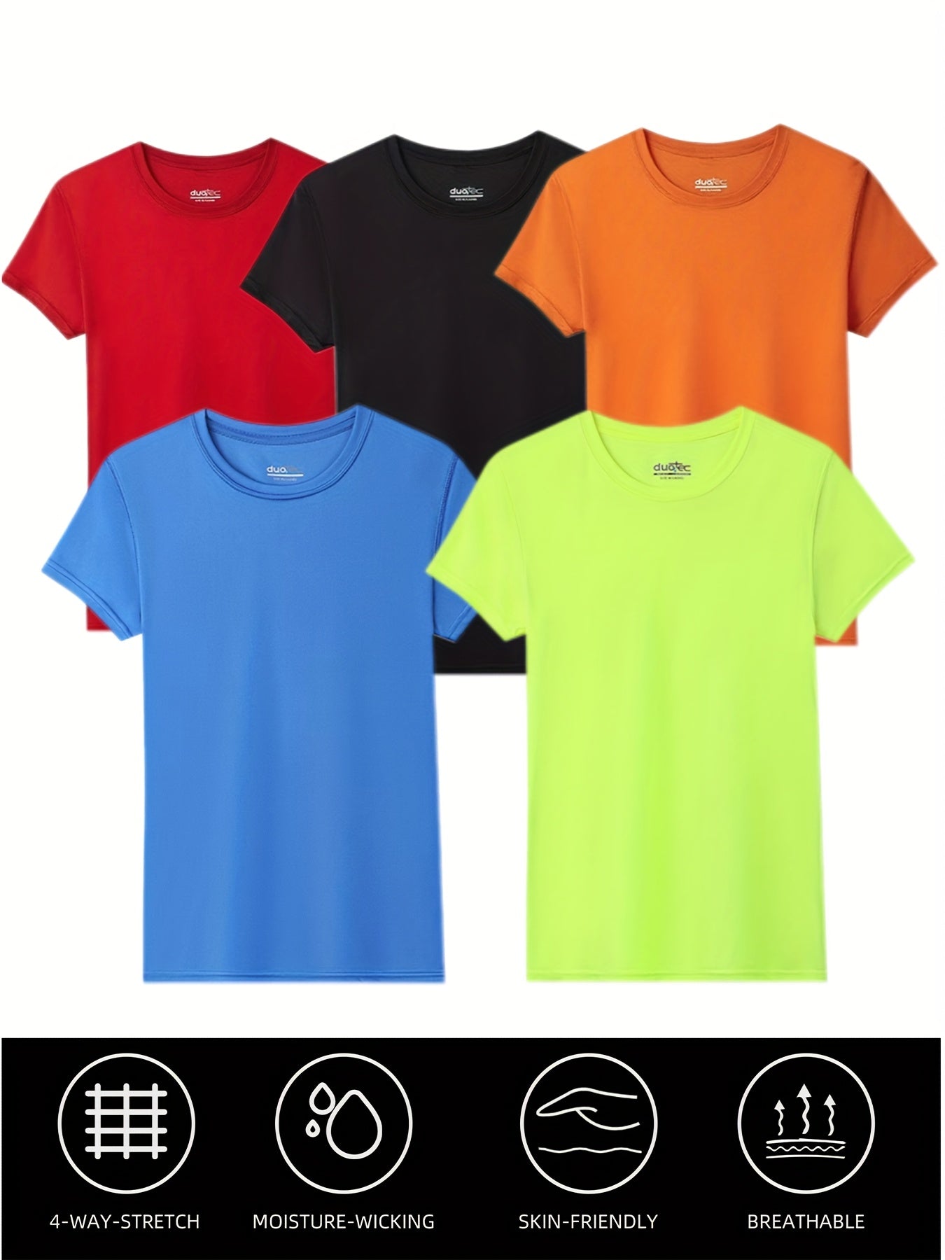 5pcs Women's Quick Dry Crew Neck Short Sleeve T-Shirt, Moisture Wicking, 50+, Size S-2XL, Activewear Essentials, Travel Apparel, Versatile Tee, Minimalist Style, Breathable Fabric, Moisture Wicking Fabric, Women's Tshirt, Multipack Shirts, Fitness