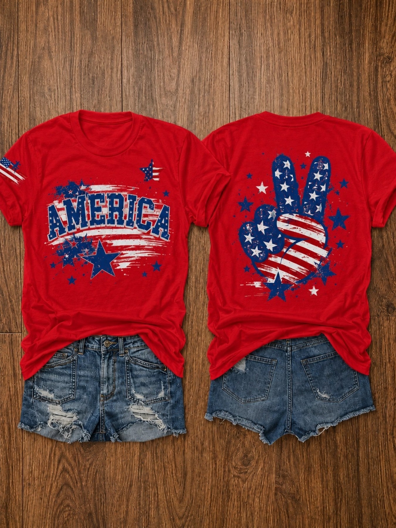 USA 250th Anniversary Independence Day American Flag Stars and Stripes Print Crew Neck T-Shirt, Summer Casual Vacation Women's Short Sleeve Top, Soft Stretch Fabric, Multiple Colors Available