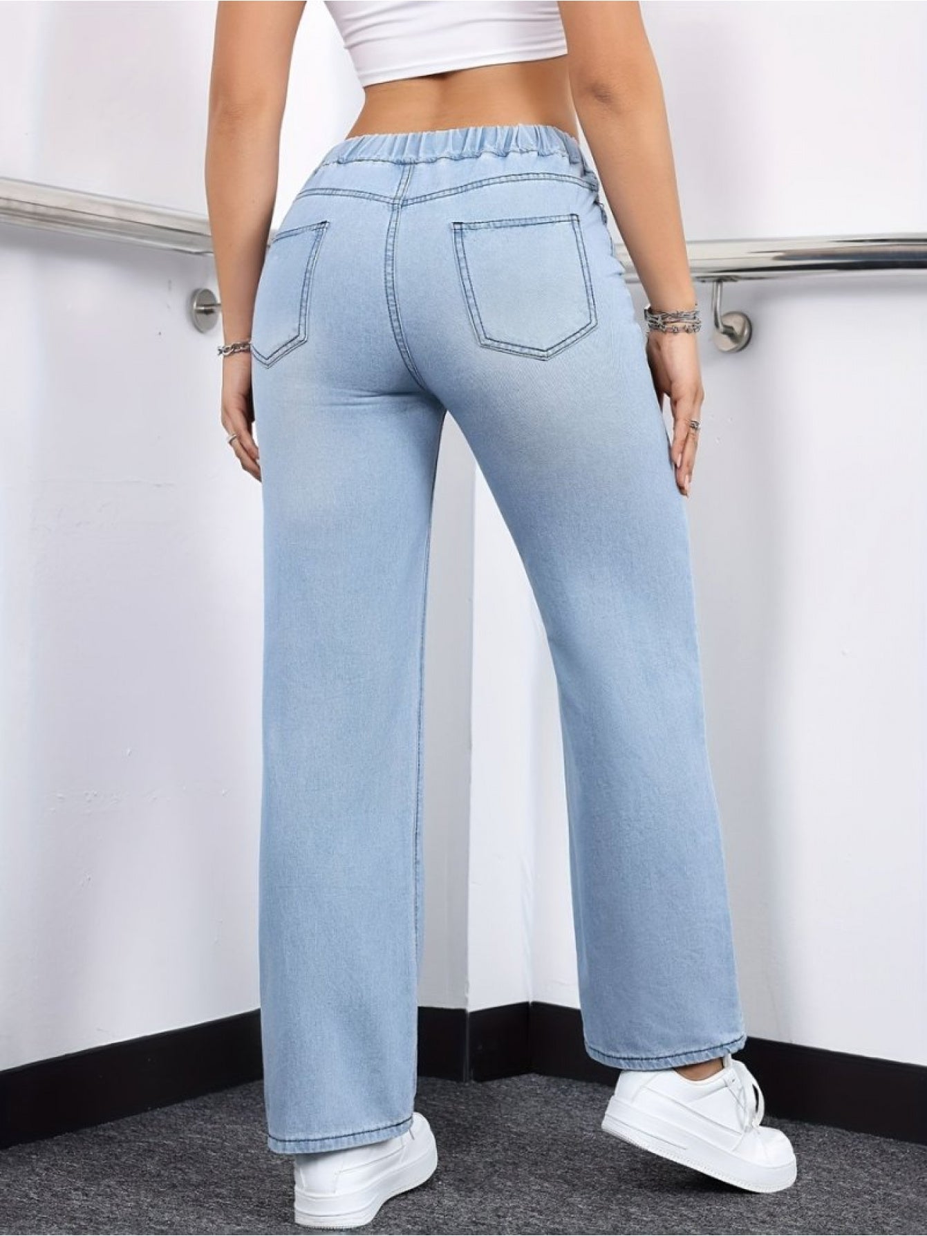 1pc Women's High-Waisted Wide-Leg Jeans Pants - Retro Straight Leg Trousers with Drawstring Waist, Soft- Fabric Suitable for Daily & Streetwear Outfits, Full-Length Bottoms, Hand Washable, Spring/Autumn Wardrobe Essential