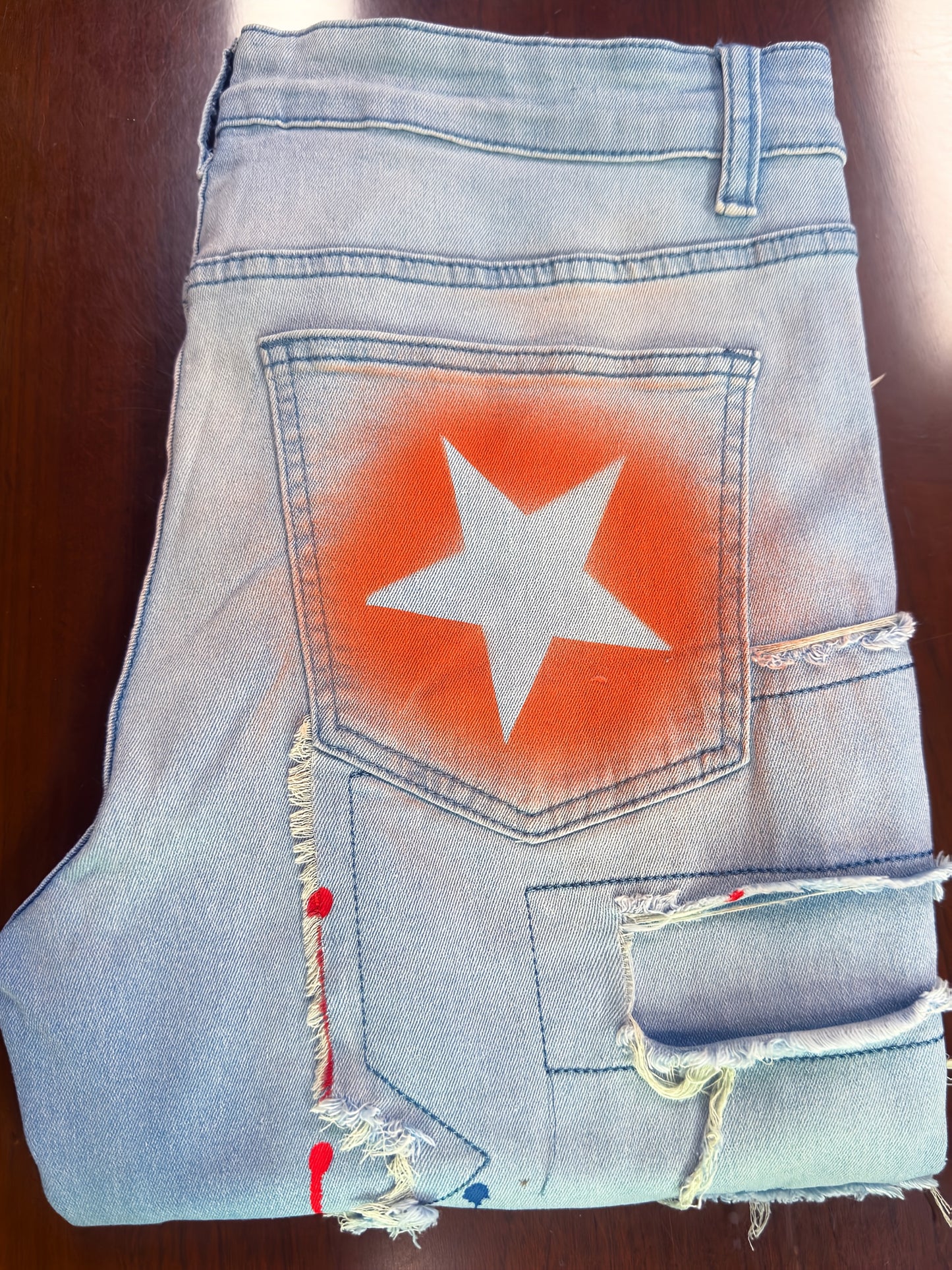 Men'S Star Print Fashion Layered Tassel Jeans