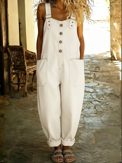 Retro Washed Loose Fit Denim Jumpsuit for Women Casual Adjustable Buckle Closure 2026