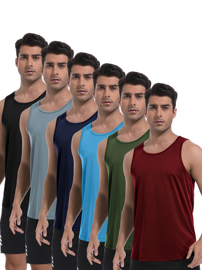 6pcs Men'S Quick Dry Workout Tank Tops Breathable Gym Sleeveless Muscle Shirts For Active Men