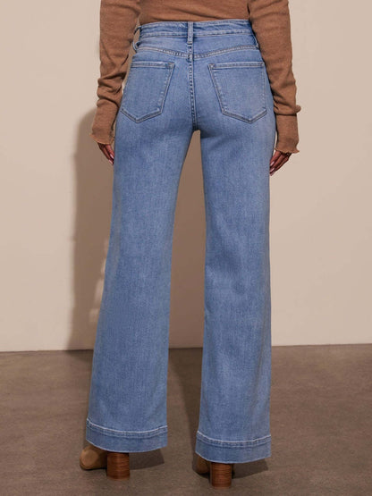 1pc Women'S High-Waist Wide Leg Jeans - Stretch Baggy Loose Denim Trousers for Casual Daily Wear - Sizes S-XXL