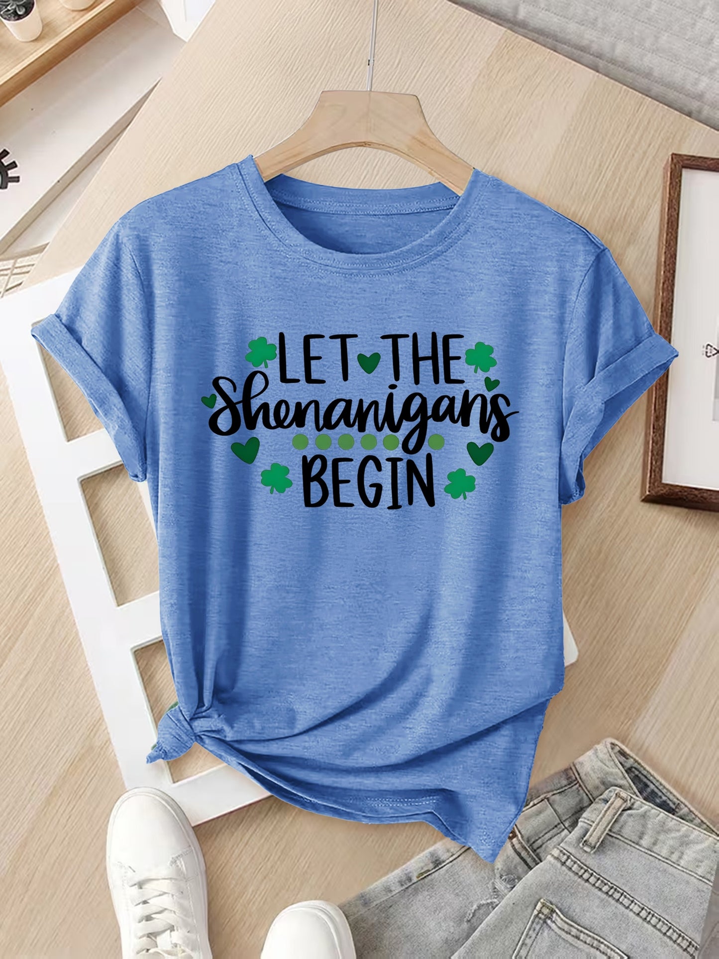 Ladies' Casual Summer T-Shirt - Women'S Knotted Hem Design with Graphic Print 'If I Shenan Once, I'll Shenanigan', Round Neck, Comfortable Fit for Everyday Wear and Sports, Fashion Street Style Tee