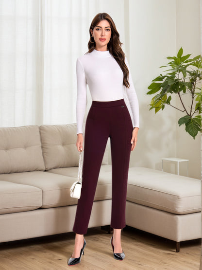 Women's High-Waist Skinny Pants - Stretch Pull-On Work Trousers with Elastic Waistband, Slim Straight Leg Dress Pants for Office, Business Casual & Year-Round Wear, Solid Color (Machine Washable) - Not Included