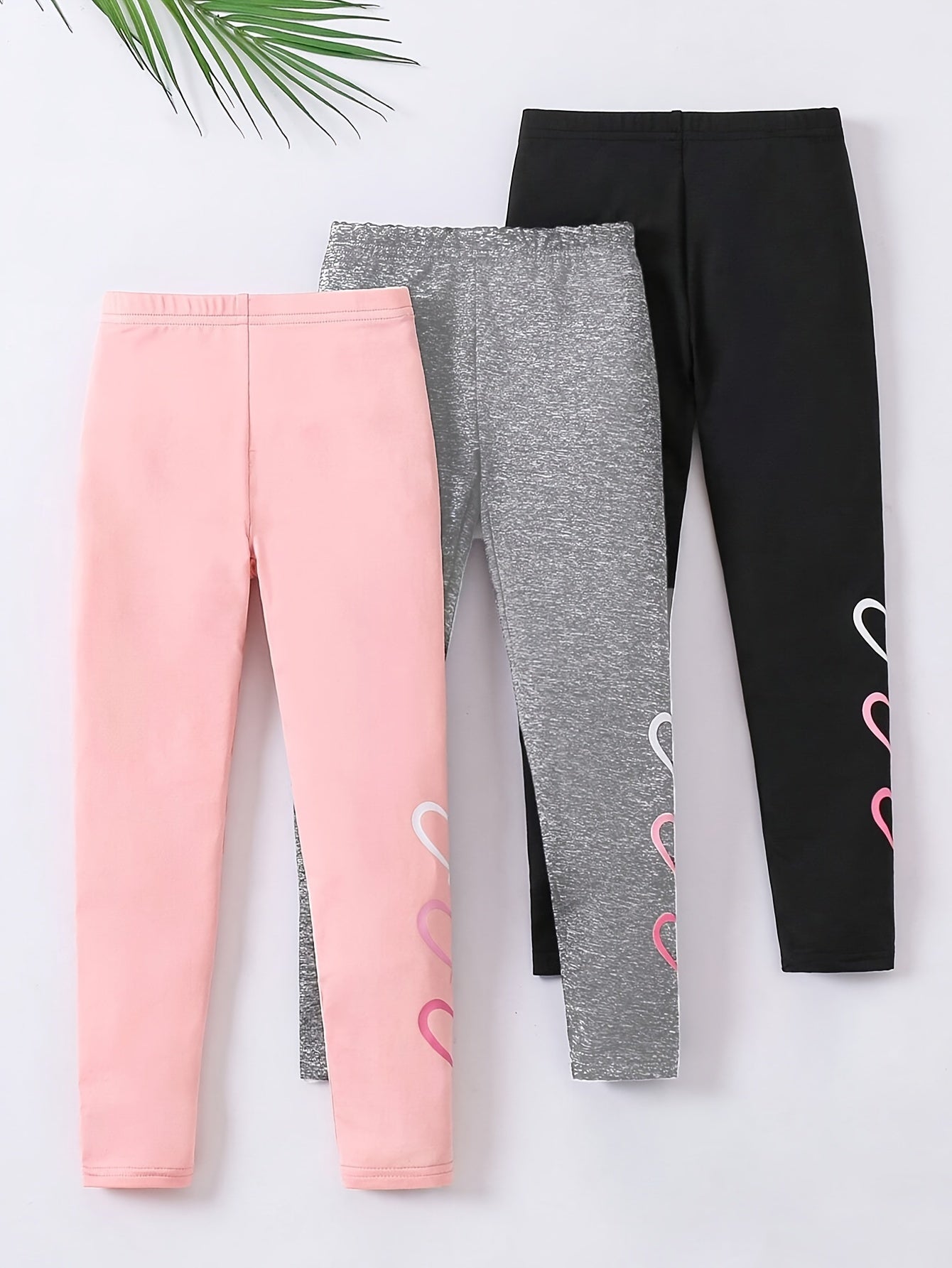 Set of Three Girls' Leggings Featuring a Heart Design, Suitable for Casual Wear in Any Season, for Outdoor