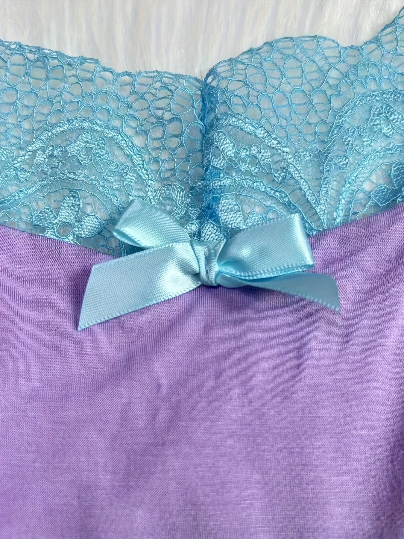 Contrast Color Lace Splicing V-Neck Bow Splicing Soft And Comfortable Skin-Friendly Casual Home Pajamas Set