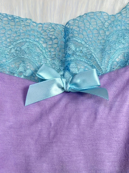Contrast Color Lace Splicing V-Neck Bow Splicing Soft And Comfortable Skin-Friendly Casual Home Pajamas Set