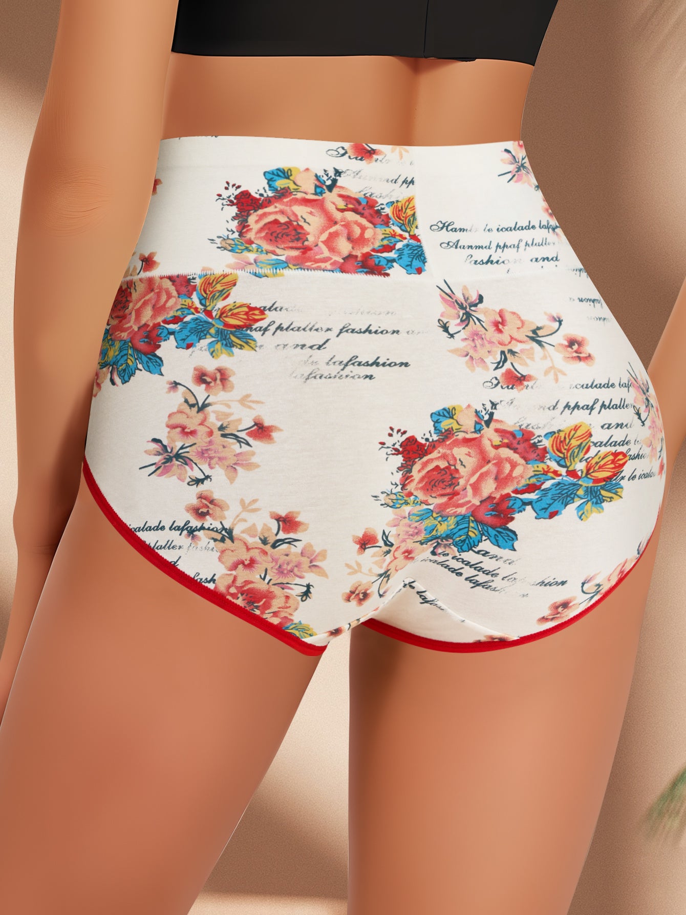 4pcs Women's High-Waisted Tummy Control Underwear - Butt Lifting Breathable Triangle Panties with Tummy Tuck, Elegant Floral Print Full Coverage for Daily Wear, Commuting & Lifestyles (4pcs) - Non-Sheer Comfortable High Waist Line