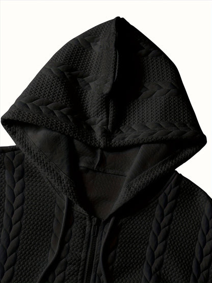 [Brown Hooded Jacket] Stylish Brown Men'S Hooded Jacket| Long Sleeve, Casual Knit Zip-Up with Pockets, All-Season Wear