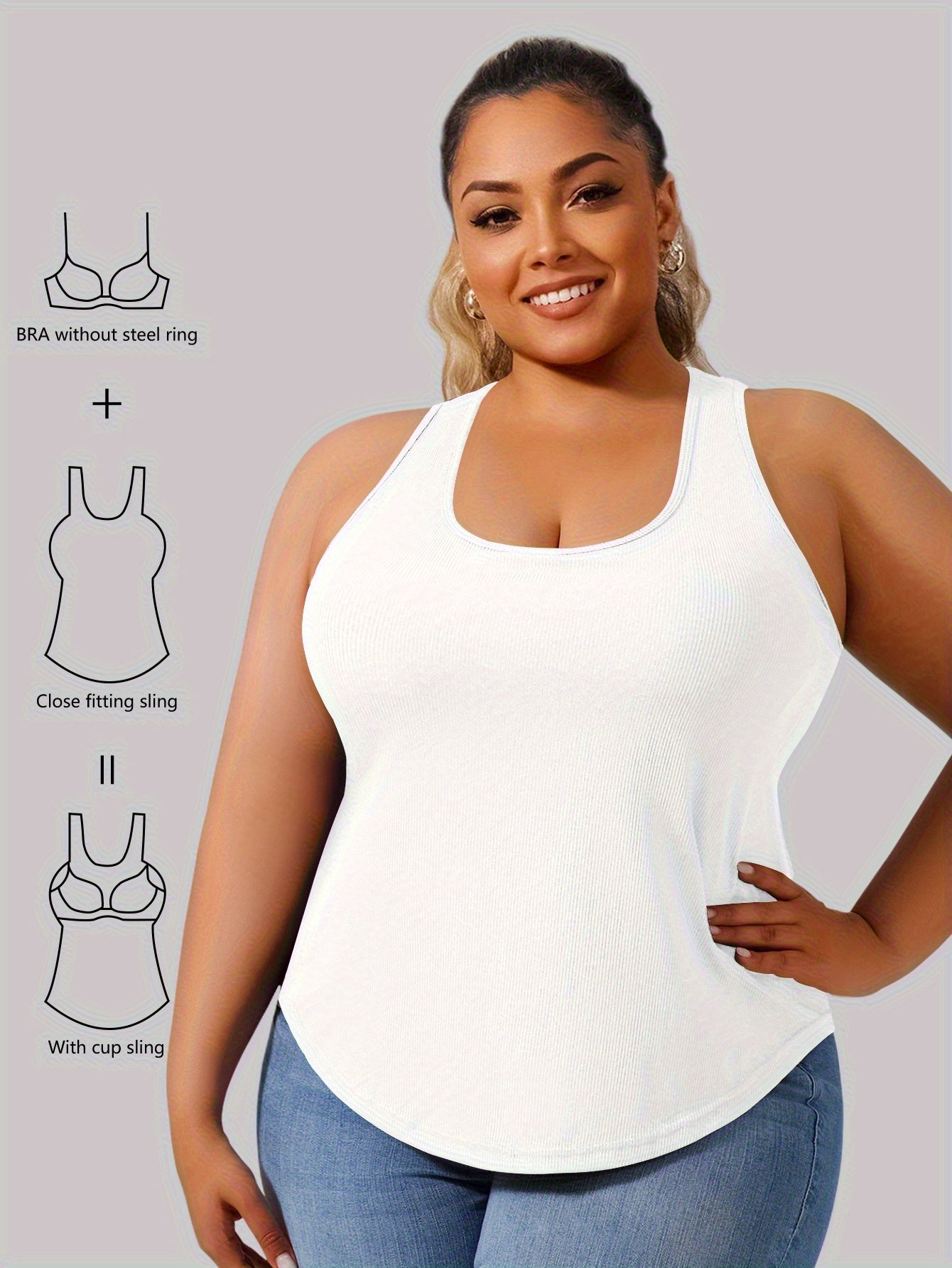 Plus Size - Plus Size - Plus-Size Women'S Spring Summer Fall Vest 2-In-1 Vest with Coaster I-Back Rib Casual Base Vest