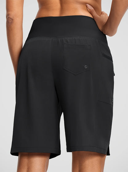 Women's 9" Quick Dry High Waisted Swim Board Shorts with Zipper Pockets 50+ Beach Shorts for Women with Liner