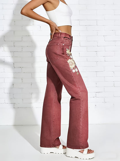 Women's High-Waisted Light Wash Jeans - Stretch Straight Pants with Beltless, Machine-Washable Casual Wear Suitable for Seasons