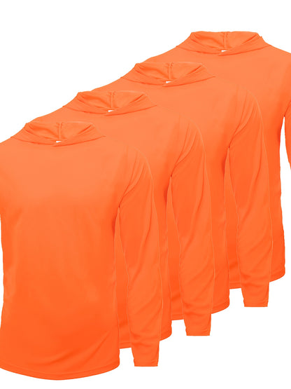 Four Piece Men'S Long Sleeved Solid Color Sports Top, Long Sleeved Hooded Sports Top, Quick Drying Fabric, Simple, Comfortable And Breathable
