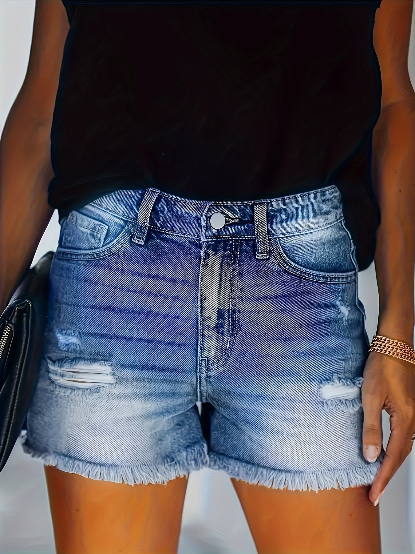 Women's Sea Blue Denim High-Waist Denim Shorts - product view 5