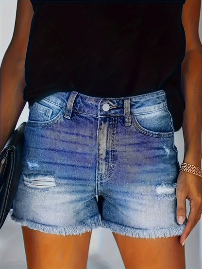 Women's Sea Blue Denim High-Waist Denim Shorts - product view 5