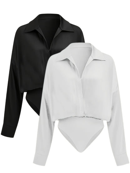 2pcs Women's Long-Sleeve Shirt Bodysuit