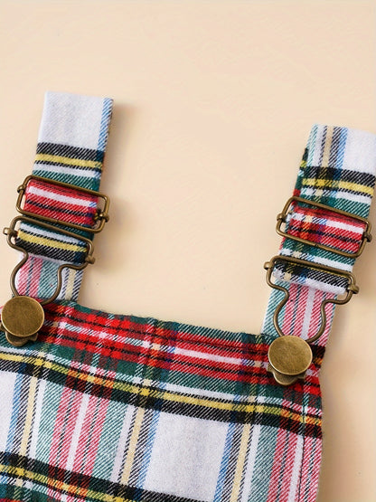 Baby Autumn And Winter Clothing Set Baby Girls 0-18 Months Romper And Plaid Strap Skirt And Headband, for Outdoor