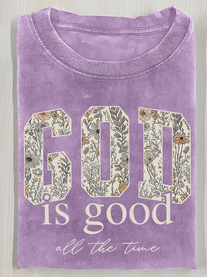 Washed, Printed T-shirts with GOD Flowers, Vintage Fashion Brand T-shirts with High Quality Batik, Ladies' T-shirts, Ladies' Autumn T-shirts, Halloween Christmas Gifts and Holiday Gifts.
