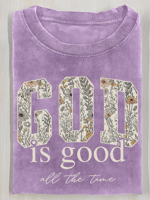 Washed, Printed T-shirts with GOD Flowers, Vintage Fashion Brand T-shirts with High Quality Batik, Ladies' T-shirts, Ladies' Autumn T-shirts, Halloween Christmas Gifts and Holiday Gifts.