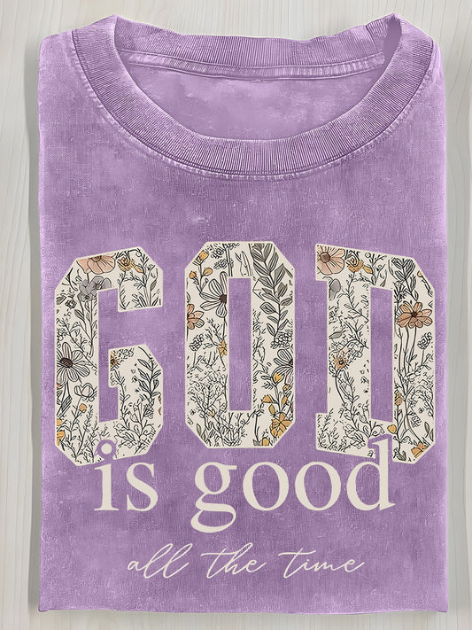 Washed, Printed T-shirts with GOD Flowers, Vintage Fashion Brand T-shirts with High Quality Batik, Ladies' T-shirts, Ladies' Autumn T-shirts, Halloween Christmas Gifts and Holiday Gifts.
