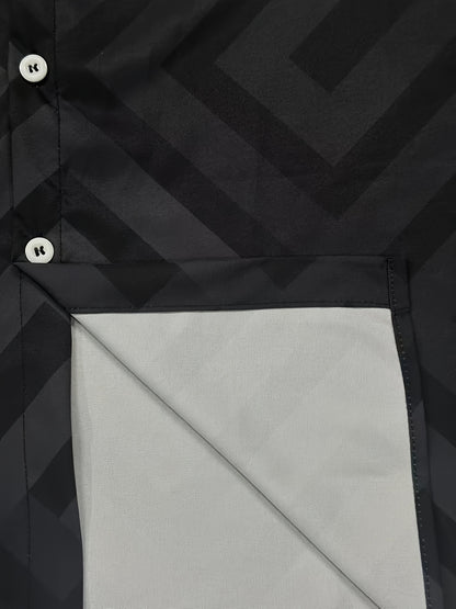 1pc of Men'S Oversized Stylish Casual Shirt Featuring a Geometric Print, Made of 95% And 5% Spandex, with a Non-Stretch Fabric, Lapel Collar, Long Sleeves, Button Accents, Woven Design, And a Regular Fit Suitable for Spring And Fall, Plus Size