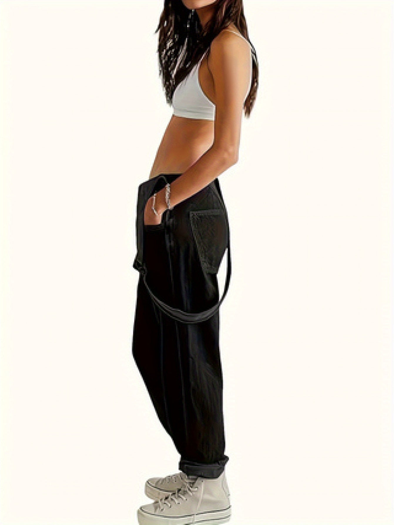 Solid Color Slant Pocket Coverall Jumpsuit, Casual Adjustable Strap Sleeveless Cross Back Coverall Jumpsuit, Suitable for Spring And Summer, Women'S Fashion