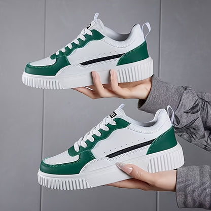 Women'S White Casual Sports Shoes - Lace-Up Low-Top Flat Tennis Shoes, Breathable Upper, Shock-Absorbing And Wear-Resistant MD Sole, Suitable for All-Season Sports, Running, Traveling And Daily Wear, Skate Shoes, Fashionable Women'S White Sneakers