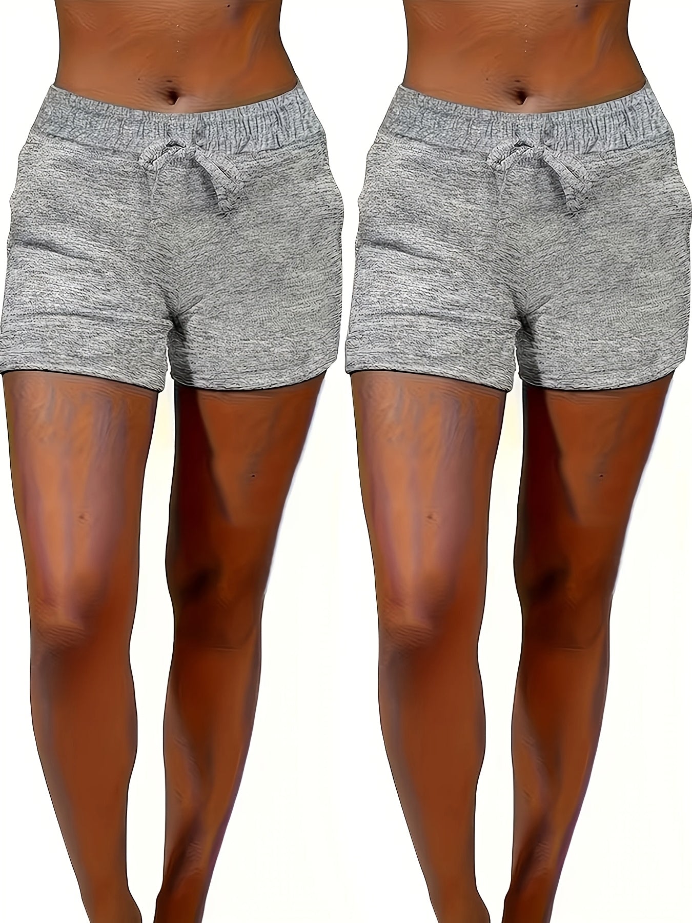 2pcs Solid-color Casual Pocket Women'S Shorts With Adjustable Drawstrings - Spring, Summer And Autumn Lightweight And Breathable Fabric, Machine Washable, Suitable For Home And Daily Wear, Seasonal Fashion, Soft Texture