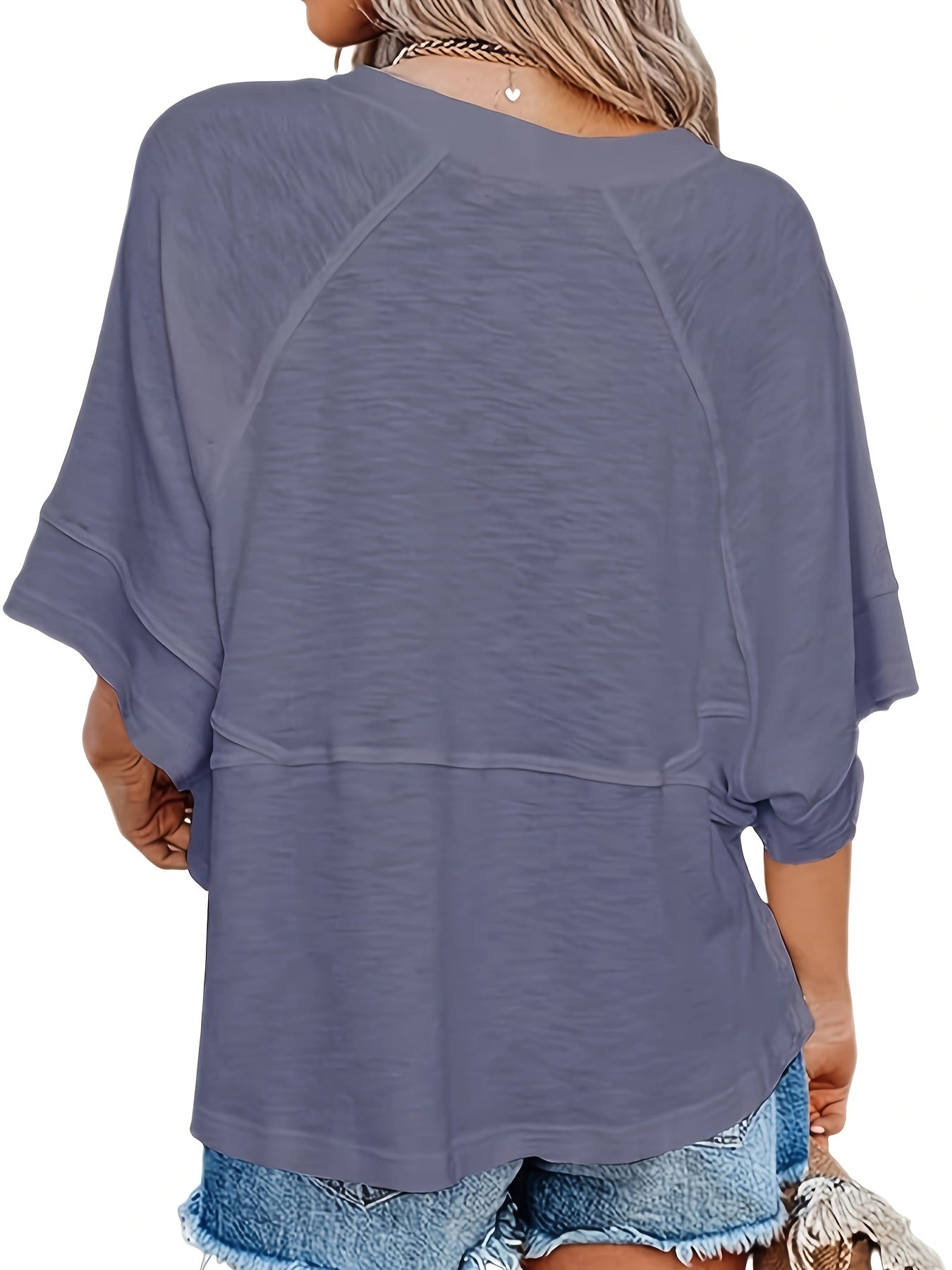 Women's Summer Casual Crewneck Batwing Half Sleeve T-Shirts Solid Color Loose Fit Cute Basic Flowy Tops Tees Blouses