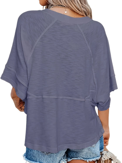 Women's Summer Casual Crewneck Batwing Half Sleeve T-Shirts Solid Color Loose Fit Cute Basic Flowy Tops Tees Blouses