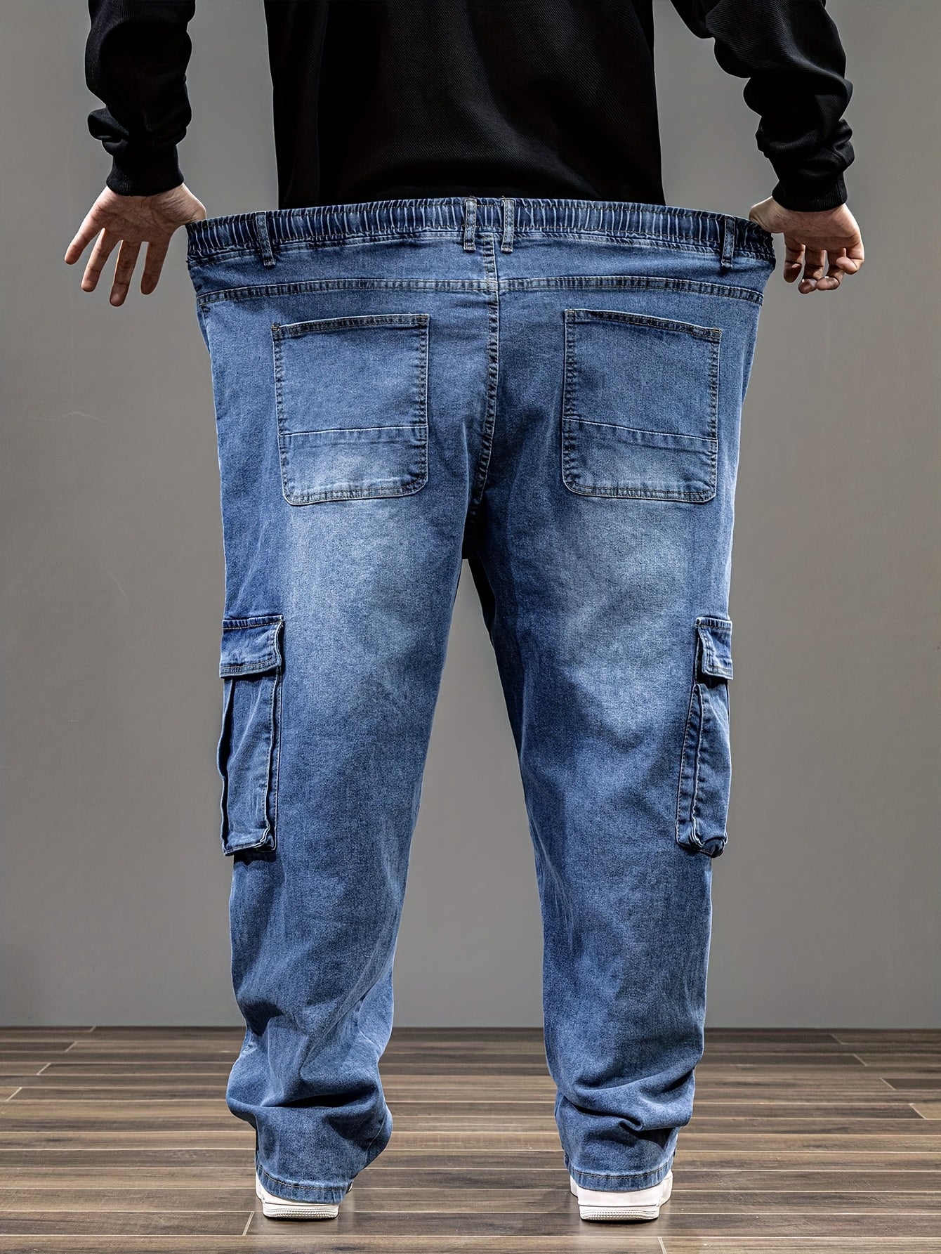 9XL Men'S Baggy Work Jeans Featuring an Elastic Waist, High Stretch, And Various Designs, Suitable for Plus Sizes And Oversized Fits