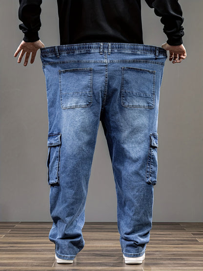 9XL Men'S Baggy Work Jeans Featuring an Elastic Waist, High Stretch, And Various Designs, Suitable for Plus Sizes And Oversized Fits
