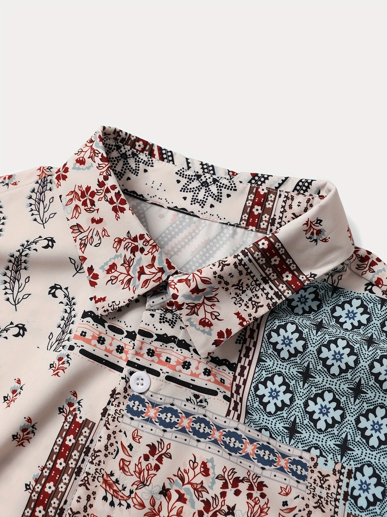 2pcs Men'S Summer Short Sleeve Button-Up Shirt and Pants Set - Light Blue Geometric Print, Casual Regular Fit with Drawstring Waist, Non-Stretch Fabric, Perfect for Casual Attire, Everyday Clothing | Geometric Print Shirt | Woven Fabric Shirt