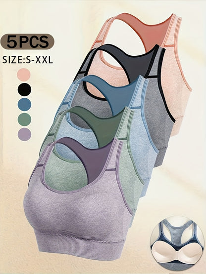 5pcs Set of Women'S Sports Bra, Seamless Back Without Steel Ring, Fitness Yoga Bra
