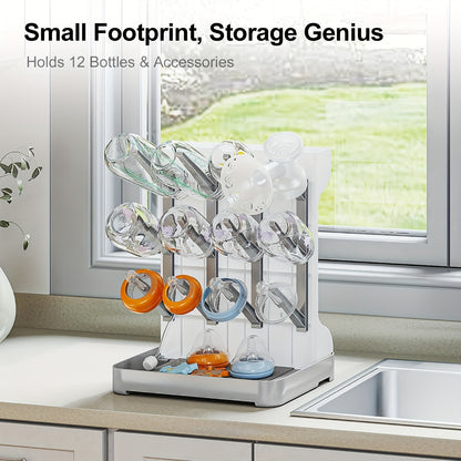 Space-Saving Vertical Bottle Drying Rack with BPA-Free Suitable for, Countertop Bottle Dryer Holder &, Compact Storage Stand for Brushes, Pacifiers, Accessories - Holder for Small Spaces