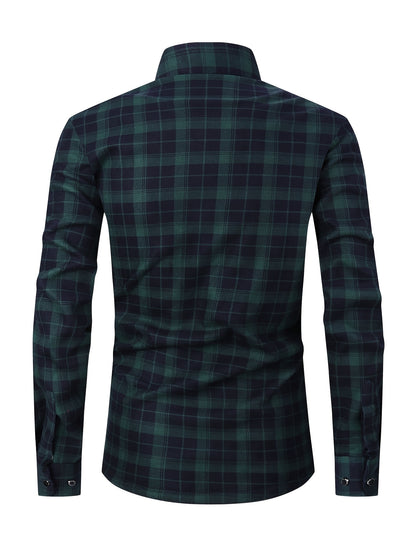 Men'S Heavyweight Long Sleeve Shirt - Thick Winter Jacket with Button Front Placket, Navy Blue & Brown Plaid, Formal & Casual Button-Up Blouse for Office, Outdoor, Everyday - Classic Button-Up Shirt for Men, Winter Jacket, Outdoor Clothing
