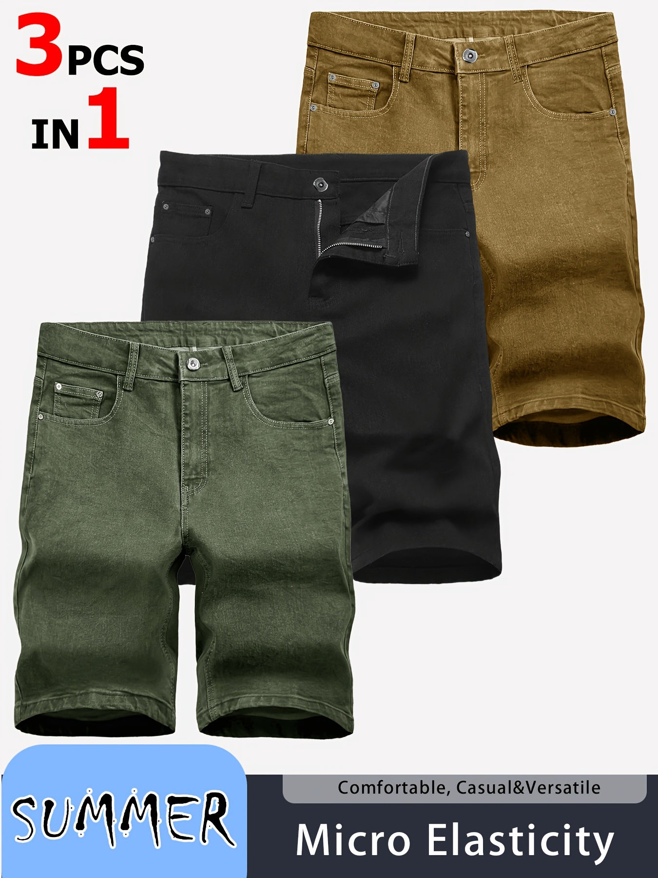 3-pack Men'S Jeans - Trendy Ripped Denim Shorts - Stylish, Versatile, Slim Fit, Casual Pants - New - Perfect For Outdoor Camping And Sports