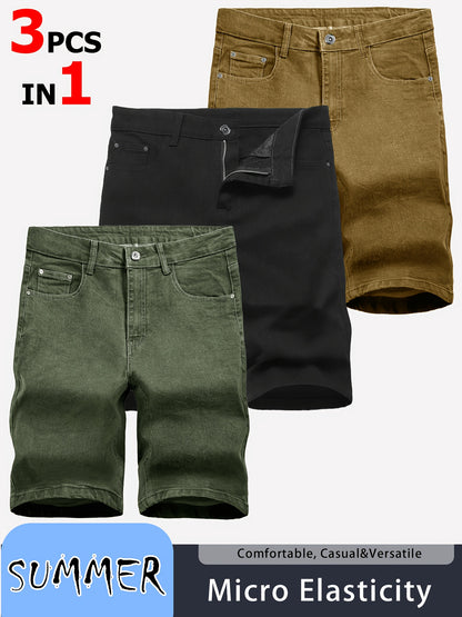 3-pack Men'S Jeans - Trendy Ripped Denim Shorts - Stylish, Versatile, Slim Fit, Casual Pants - New - Perfect For Outdoor Camping And Sports