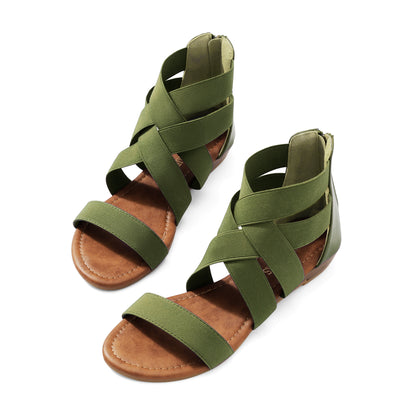 Womens Sandals, Simple Design, Women's Elastic Ankle Strap Low Wedges Sandals, Easy Slip-On, Suitable for Summer Vacation, Dating, Parties, Walking, Comfotrable
