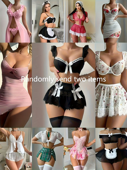 Servant Costume, Sexy Lingerie Set, Halloween Cosplay Outfit, Bow Tie See-Through Dress, Adult-Themed Party Attire, Lace-Belted Pajamas, Floral-Print Short Skirt, Nurse Uniform Cosplay, Outfit Cosplay, Random Surprise Gift Pack
