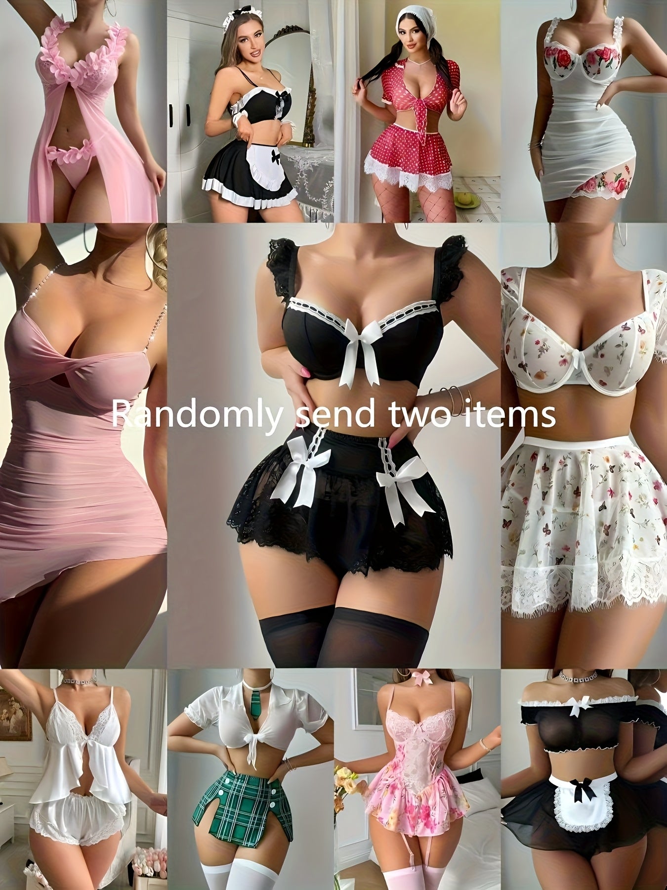 Servant Costume, Sexy Lingerie Set, Halloween Cosplay Outfit, Bow Tie See-Through Dress, Adult-Themed Party Attire, Lace-Belted Pajamas, Floral-Print Short Skirt, Nurse Uniform Cosplay, Outfit Cosplay, Random Surprise Gift Pack