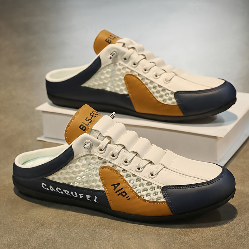 Men'S Slip on Breathable Non Slip Casual Shoes, Summer Trendy Color Block Round Toe Slippers for Outdoor Beach Walking Camping Casual Activities
