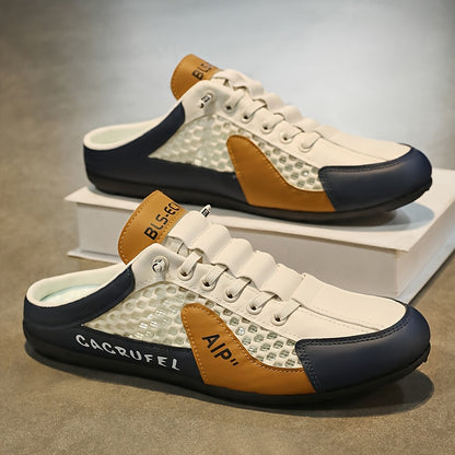Men'S Slip on Breathable Non Slip Casual Shoes, Summer Trendy Color Block Round Toe Slippers for Outdoor Beach Walking Camping Casual Activities