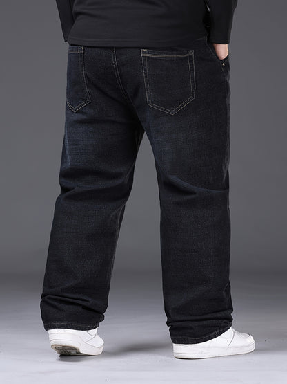 Men's Plus Size High-Stretch Wide-Leg Straight Leg Jeans - Loose Fit Business Casual Pants with Five-Pocket Design, Straight Leg Trousers Suitable for All Seasons, Machine Washable for Office, Casual Attire & -Casual Outfits, PLUS SIZE